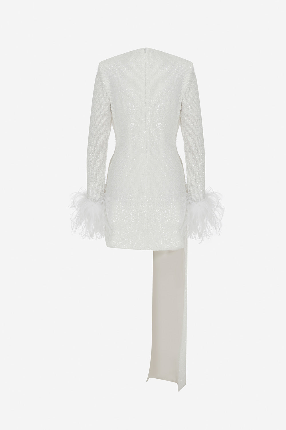 Lou Lou White Sequin Mini Dress with Feathers